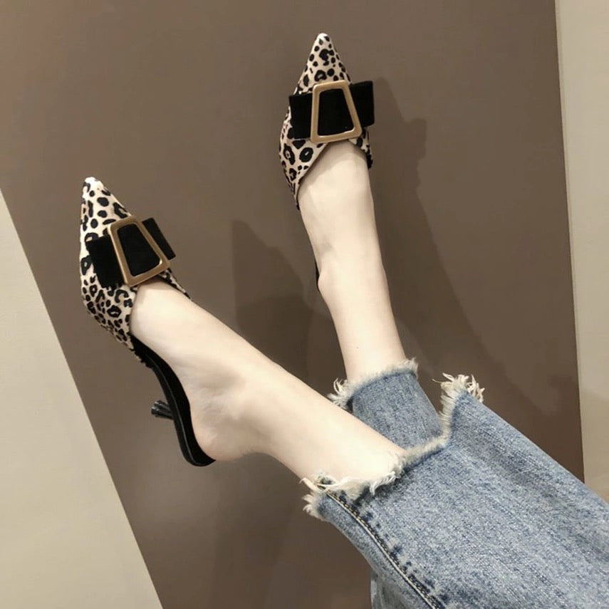 Pointed Buckle Heel Shoes
