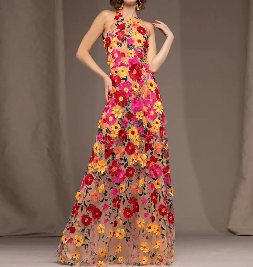 Halter Colourful Embroidery Dresses