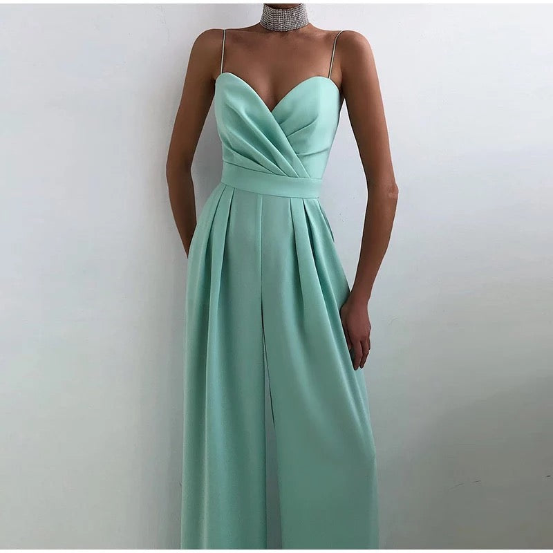 Sling Backless Slim Waist Wide Leg Rompers