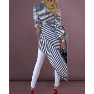 Striped Front Dip Hem Long Top