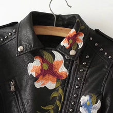Load image into Gallery viewer, Floral Embroidery Faux Leather Jacket