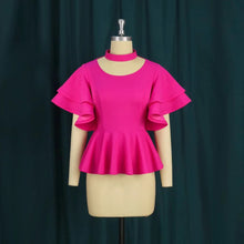 Load image into Gallery viewer, Peplum Short Ruffles Sleeve Blouse