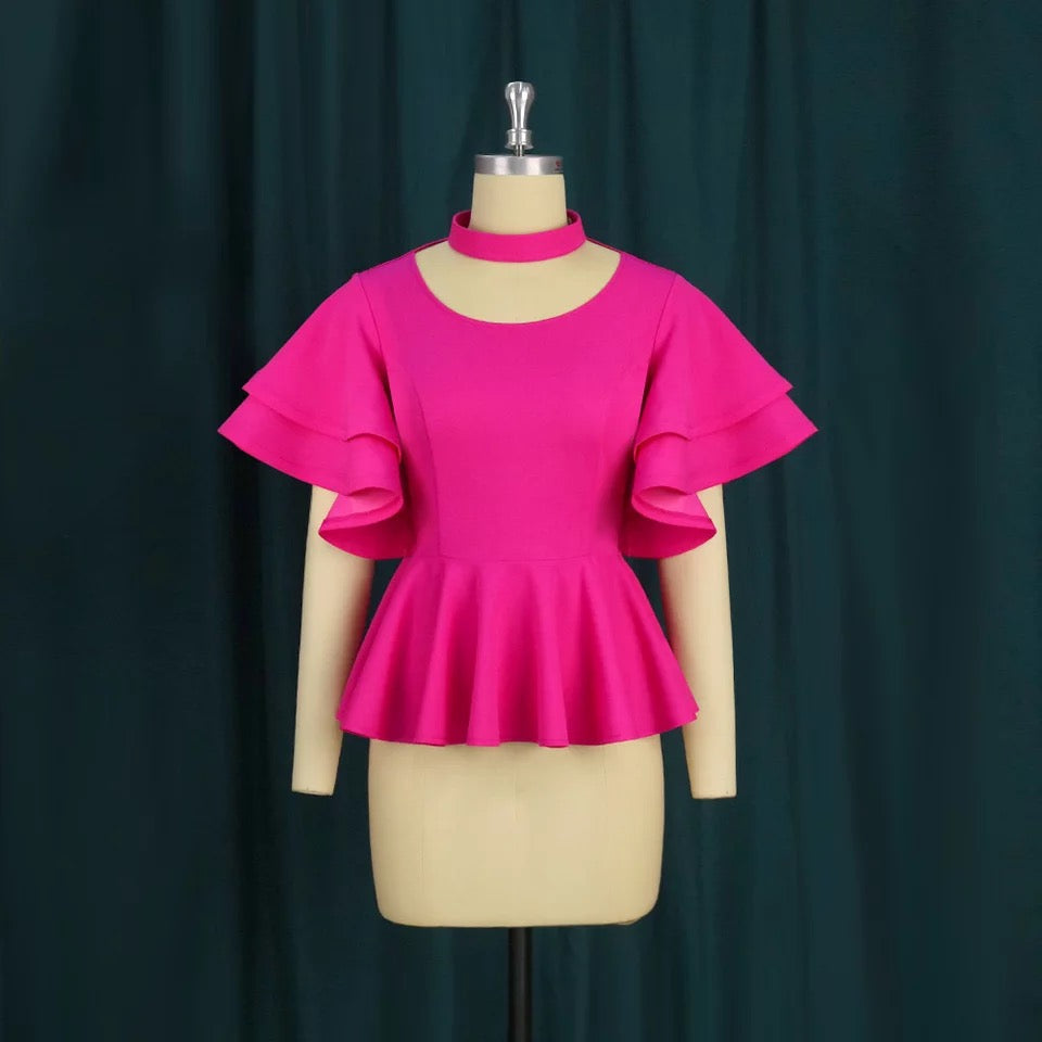 Peplum Short Ruffles Sleeve Blouse