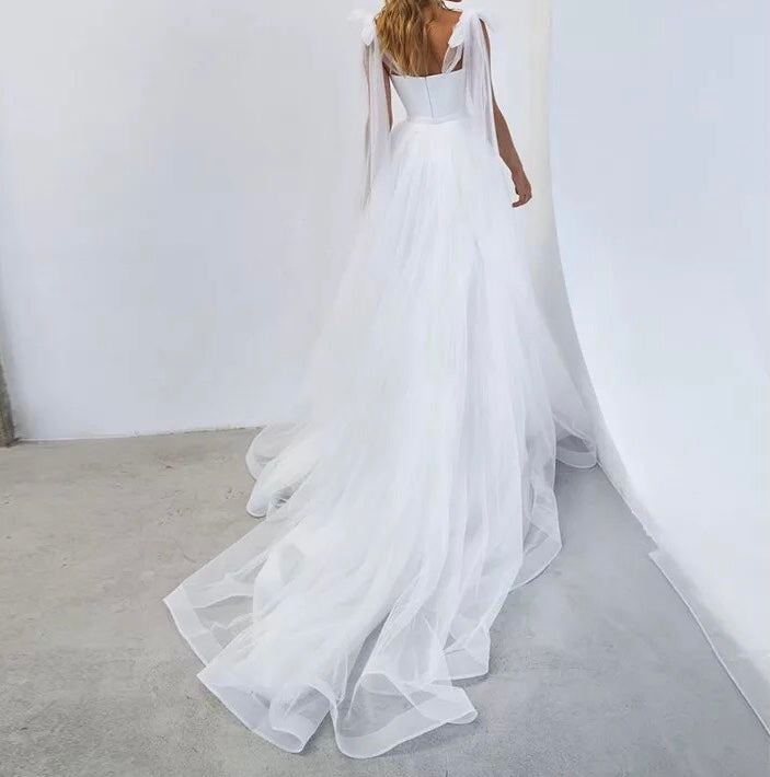 Simple Tulle Bow Strap Dress