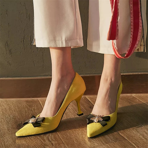 Suede Flower Rhinestones Pumps
