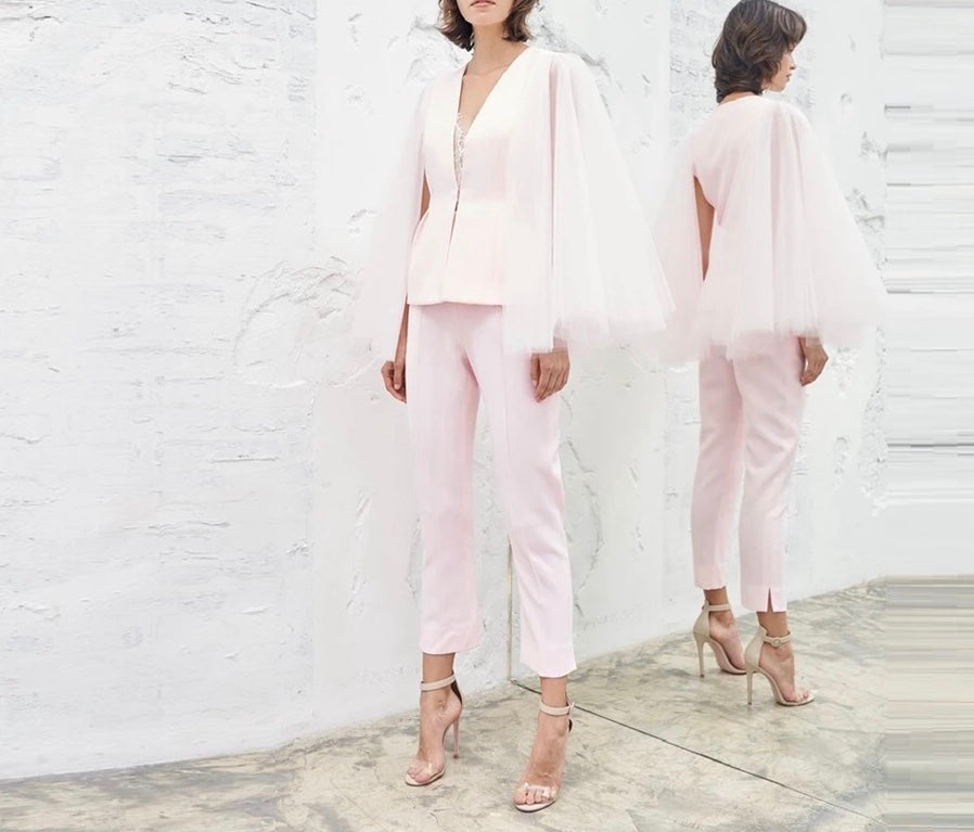 Spring Pink Evening Runway Suit Set