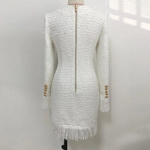 White Tassel Woolen Blazer Dress