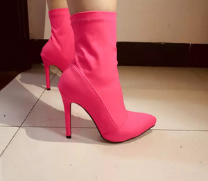 Silk Sock Stretch Stiletto Ankle Boots