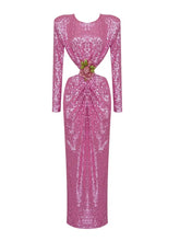 Carica l&#39;immagine nel visualizzatore di Gallery, Sequins Flower Diamond BuckleDress