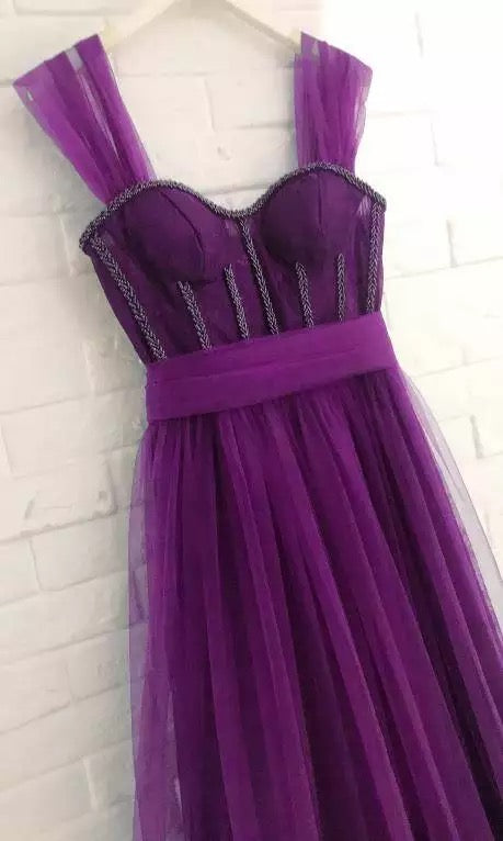 Bow Back Long Tulle Prom Dress