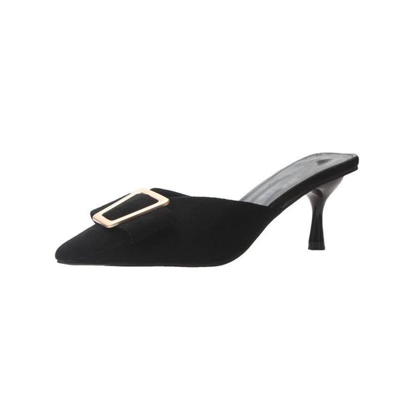 Pointed Buckle Heel Shoes