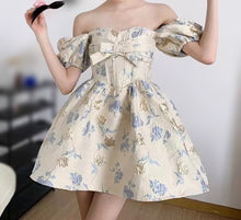 Carregar imagem no visualizador da galeria, Bow Jacquard Puff Sleeve Mini Dress