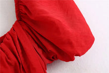 Load image into Gallery viewer, Red Puff Sleeve Slim Midi Dress