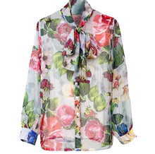 Load image into Gallery viewer, Floral Print Bowtie Shirt