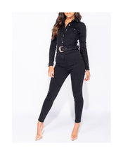 Load image into Gallery viewer, Charcoal Belted Denim Jumpsuit