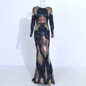 Multi Sequinned O Neck Elegant Gown