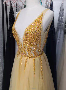 Beading Crystal High Splits Gown