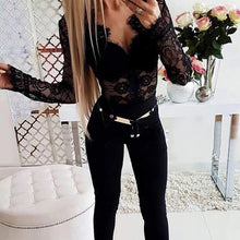 Carica l&#39;immagine nel visualizzatore di Gallery, Black Lace Slim Bodysuit Blouse