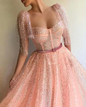 Cargar imagen en el visor de la galería, Bling Pink A Line Sequinned Prom Dress