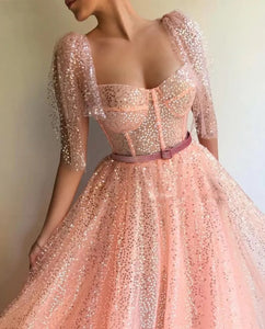 Bling Pink A Line Sequinned Prom Dress