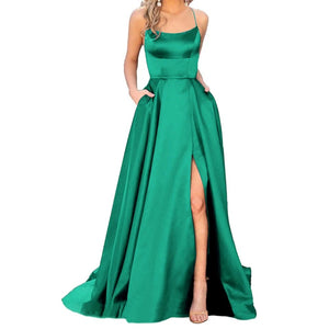 High Slit Cross Back Prom Gown