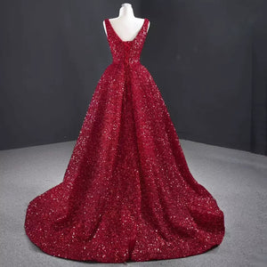 Red Sequins High Low Gown