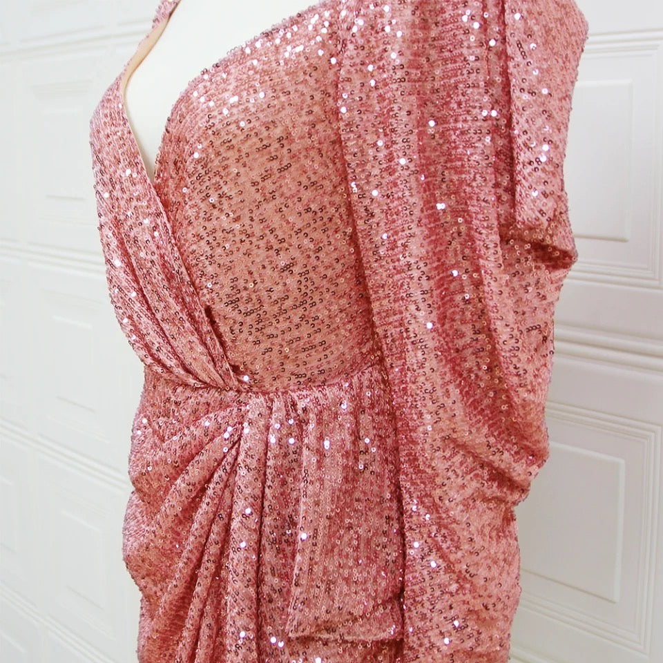 Pink Sequins Evening Mini Dress