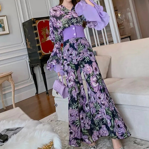 Floral Chiffon Flare Two Piece Set