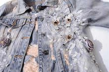 Load image into Gallery viewer, Flower Patch Ripped Denim Jacket