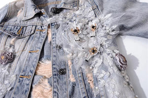 Flower Patch Ripped Denim Jacket