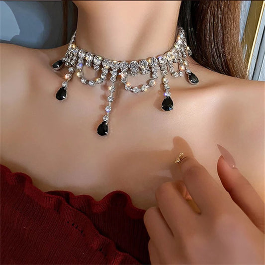 Black Water Drop Crystal Necklace