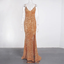 Load image into Gallery viewer, Sequin Stretch Backless Slit Dress