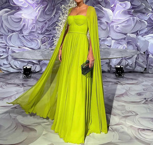 Lemon Yellow Cape Sleeves Gown