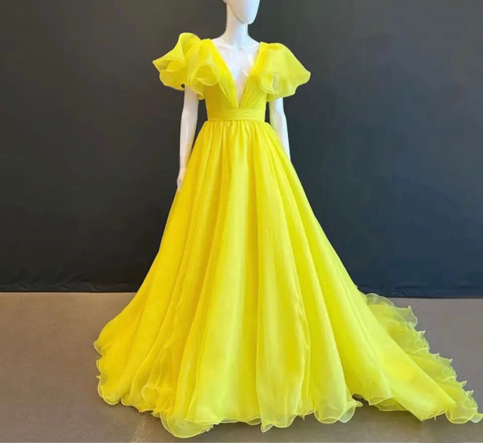 Organza Short Sleeves Prom Dress