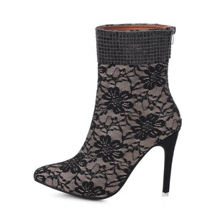 Lace Pointed Toe Ankle Boots
