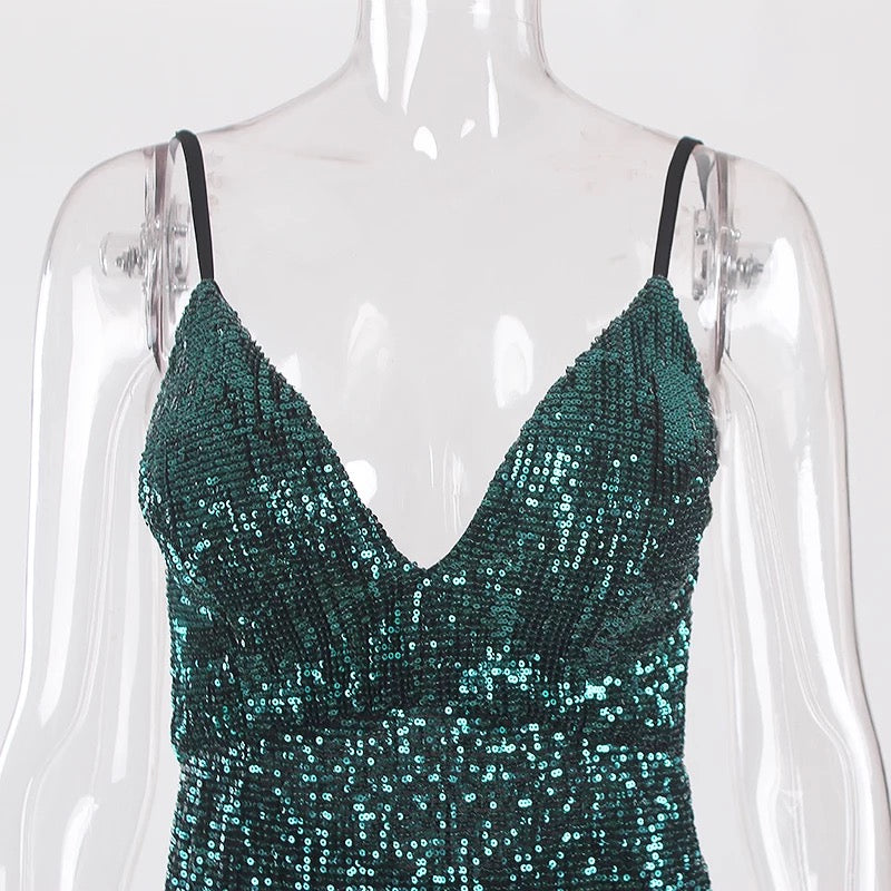 Sequined Stretch Backless Evening Dress