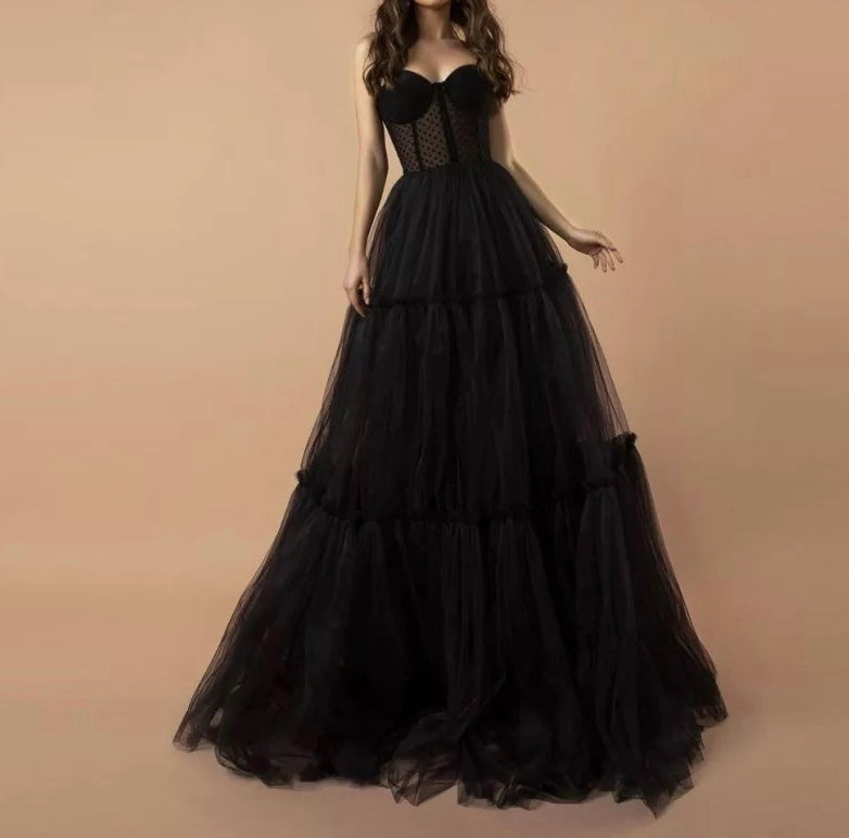 Tiered Dotted Tulle Prom Dress