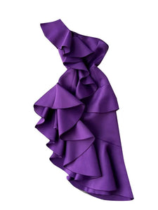 Purple One Shoulder Ruffles Dress