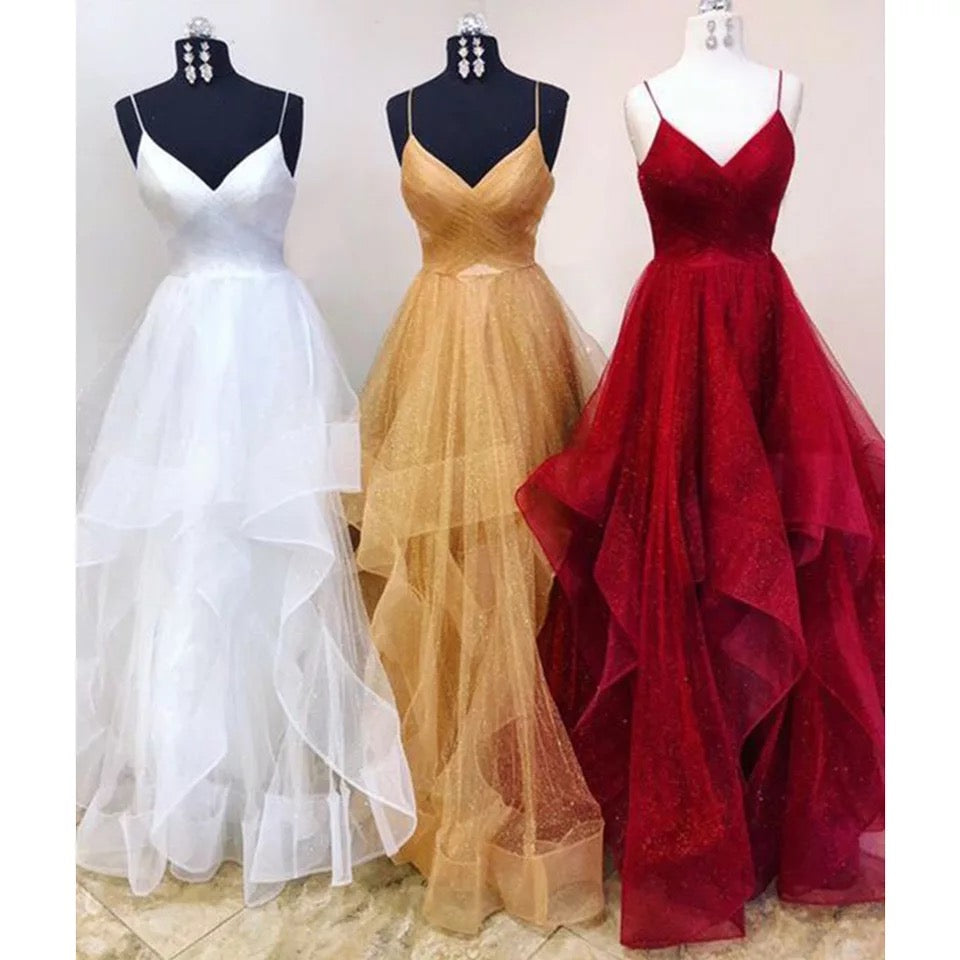 Spaghetti Ruffles Evening Gown