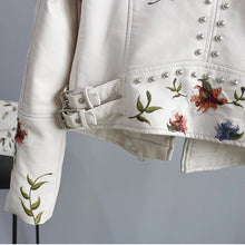 Load image into Gallery viewer, Floral Embroidery Faux Leather Jacket