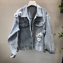 Load image into Gallery viewer, Flower Embroidered Denim Jacket