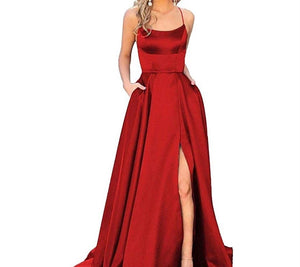 High Slit Cross Back Prom Gown