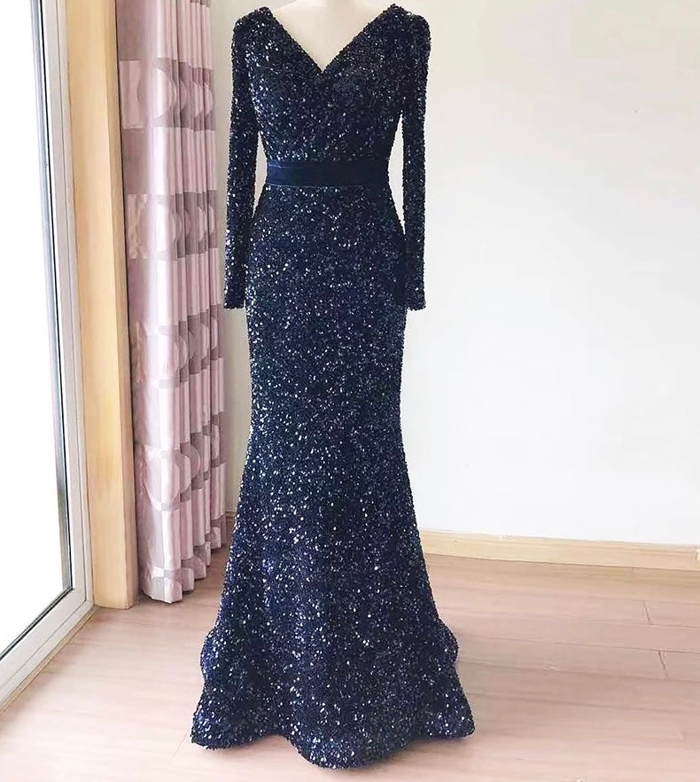 Mermaid Sequin Velvet Belt Gown