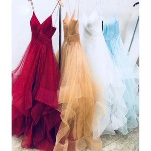 Spaghetti Ruffles Evening Gown