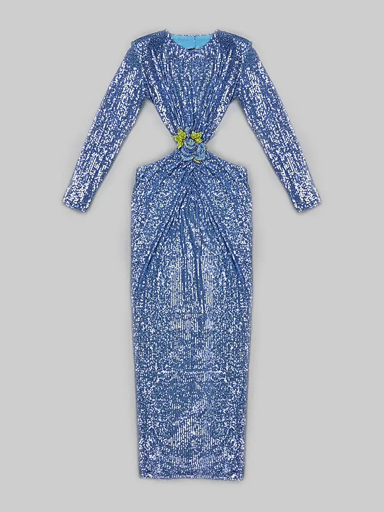 Sequins Flower Diamond BuckleDress