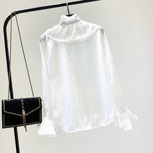 Load image into Gallery viewer, Chiffon Sequins Bow Tie Blouse