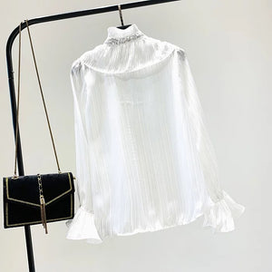 Chiffon Sequins Bow Tie Blouse