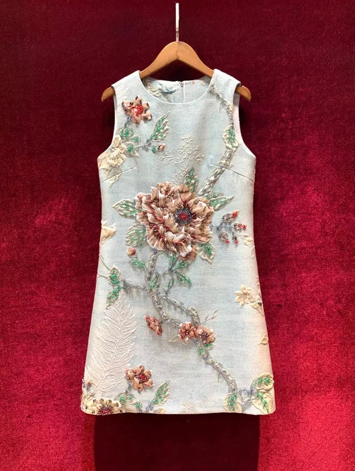 Rose Flower Jacquard A Line Dress