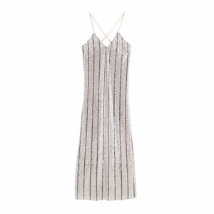 Sequin Striped Midi Dress