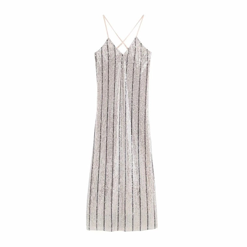 Sequin Striped Midi Dress